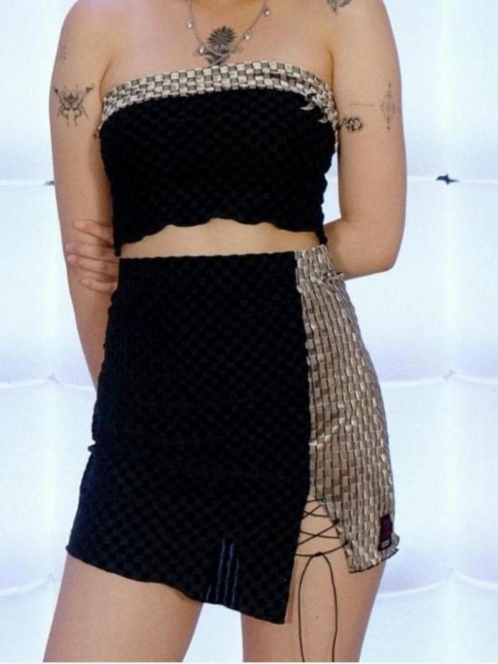 Gangyoung nana checked velvet asymmetrical mini skirt